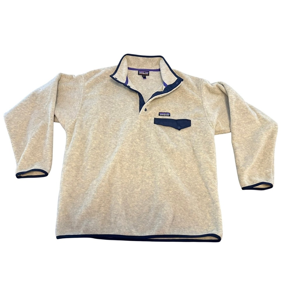 Patagonia Synchilla Snap-T Fleece Pullover Oatmeal Heather Navy Blue Mens Large